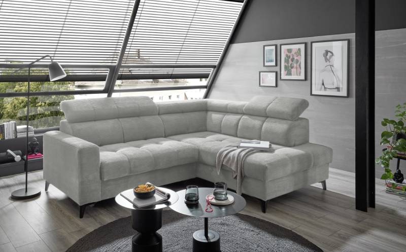 Ecksofa Bavaro elektronischer Sitztiefenverstellung und Breitcord-Bezug Ed Exciting Design von ED Exciting Design