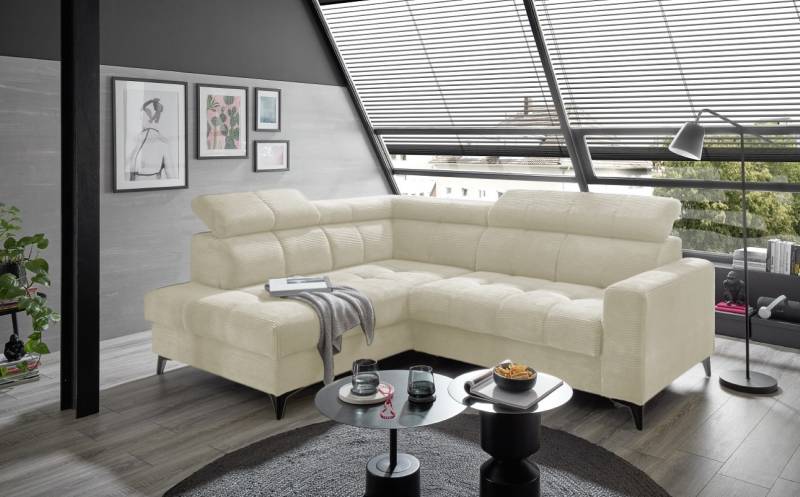 Ecksofa Bavaro elektronischer Sitztiefenverstellung und Breitcord-Bezug Ed Exciting Design von ED Exciting Design