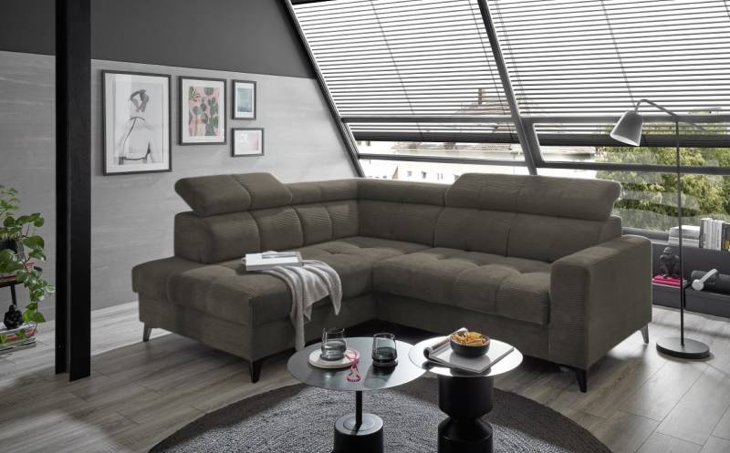 Ecksofa Bavaro elektronischer Sitztiefenverstellung und Breitcord-Bezug Ed Exciting Design von ED Exciting Design