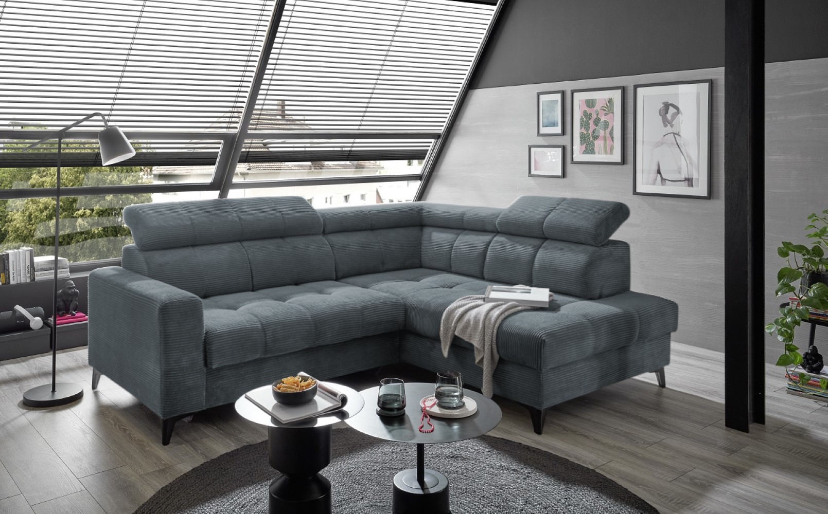 Ecksofa Bavaro elektronischer Sitztiefenverstellung und Breitcord-Bezug Ed Exciting Design von ED Exciting Design