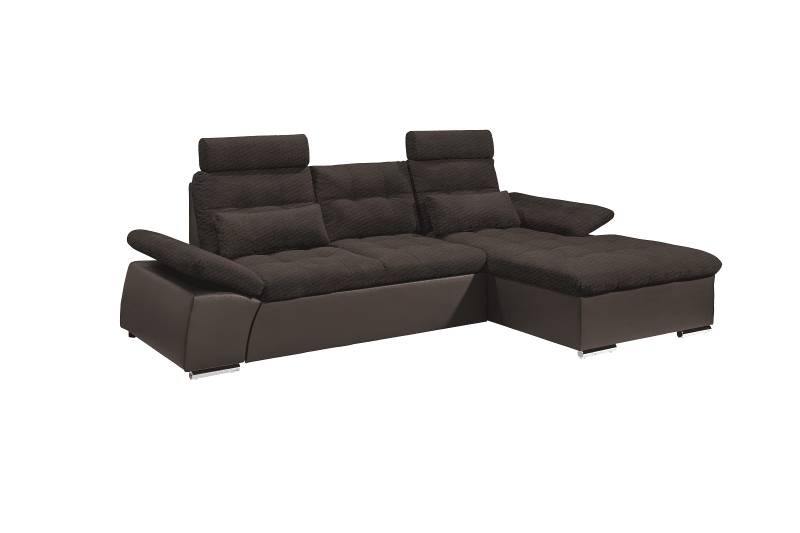 Ecksofa Jakarta Dunkelbraun / Schwarz-Braun – Modernes Sofa mit Schlaffunktion & verstellbaren Armlehnen von ED Exciting Design