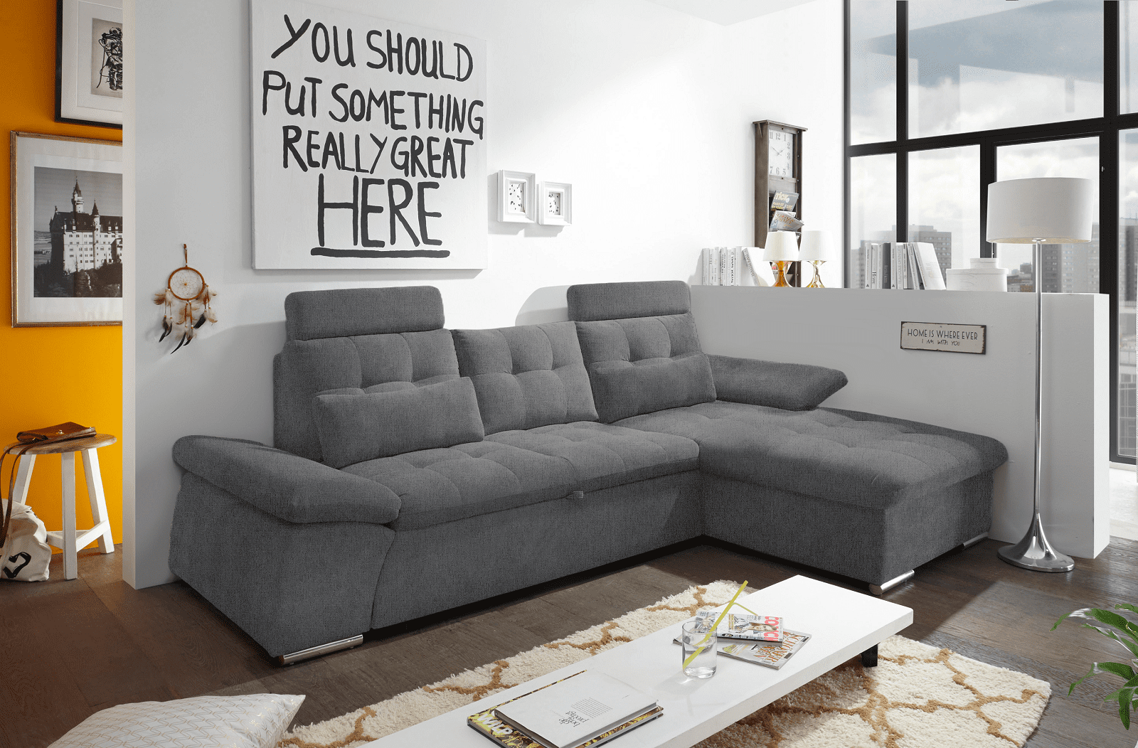 Ecksofa Medan Anthrazit – Modernes Sofa mit Schlaffunktion von ED Exciting Design