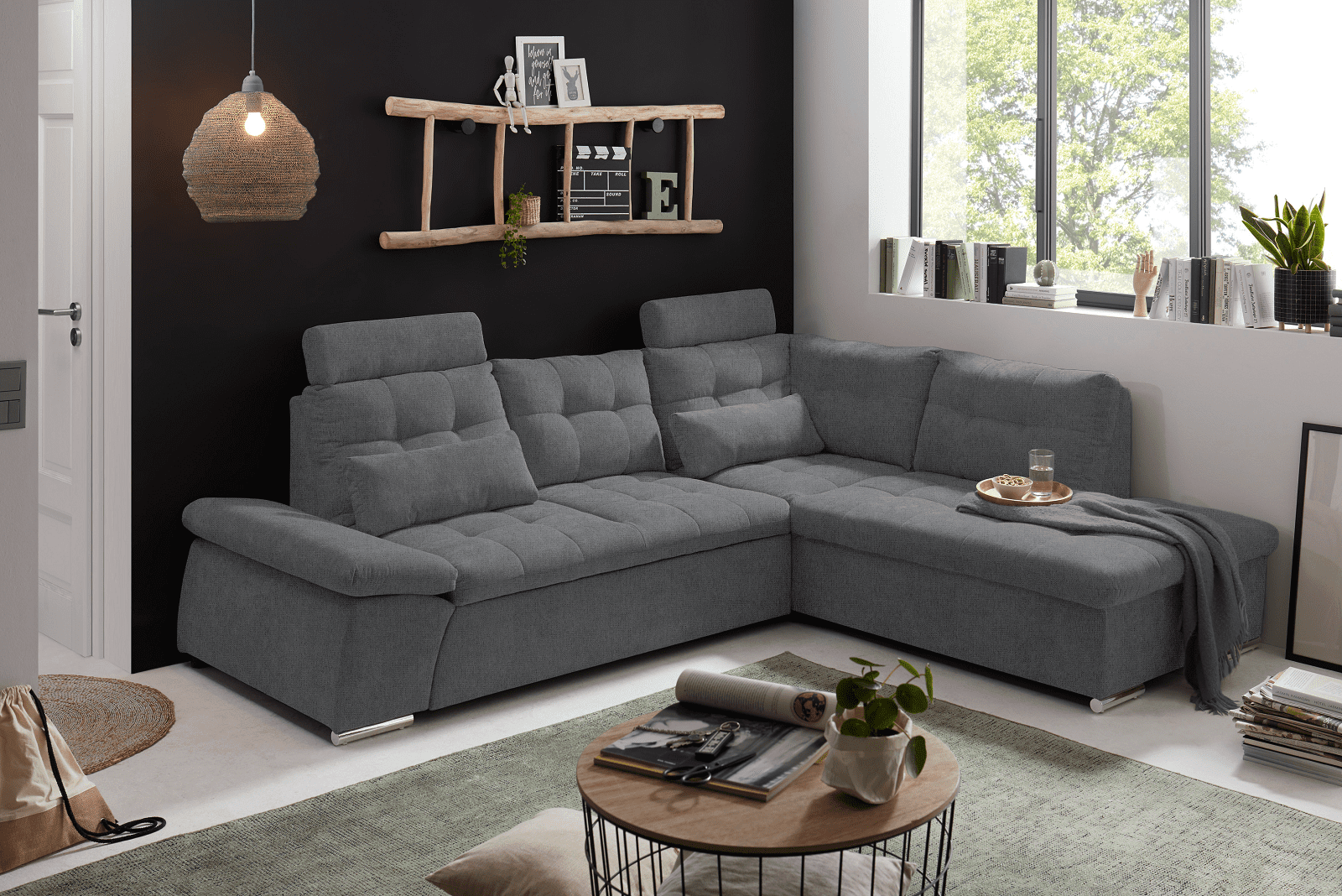 Ecksofa Medan Anthrazit von Ed Exciting Design – Modernes Sofa mit Schlaffunktion & Glow Mikrofaser von ED Exciting Design