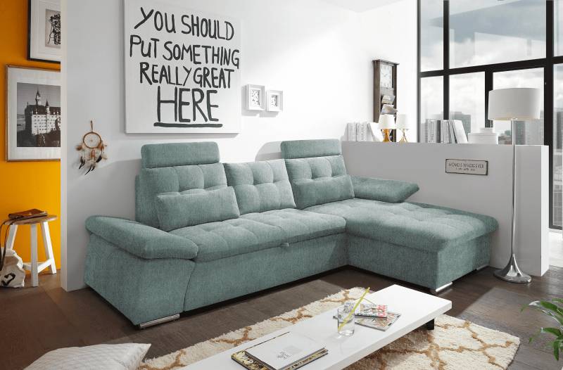 Ecksofa Medan Ice Blue – Modernes Sofa mit Schlaffunktion von ED Exciting Design