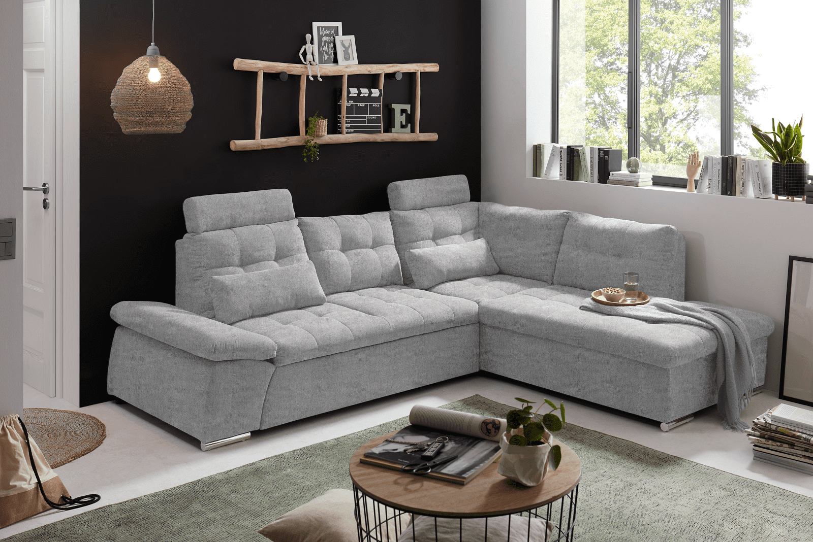 Ecksofa Medan von Ed Exciting Design Hellgrau – Modernes Sofa mit Schlaffunktion & Glow Mikrofaser von ED Exciting Design