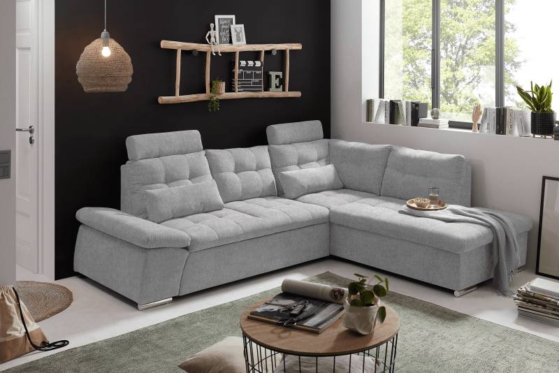 Ecksofa Medan von Ed Exciting Design Hellgrau – Modernes Sofa mit Schlaffunktion & Glow Mikrofaser von ED Exciting Design