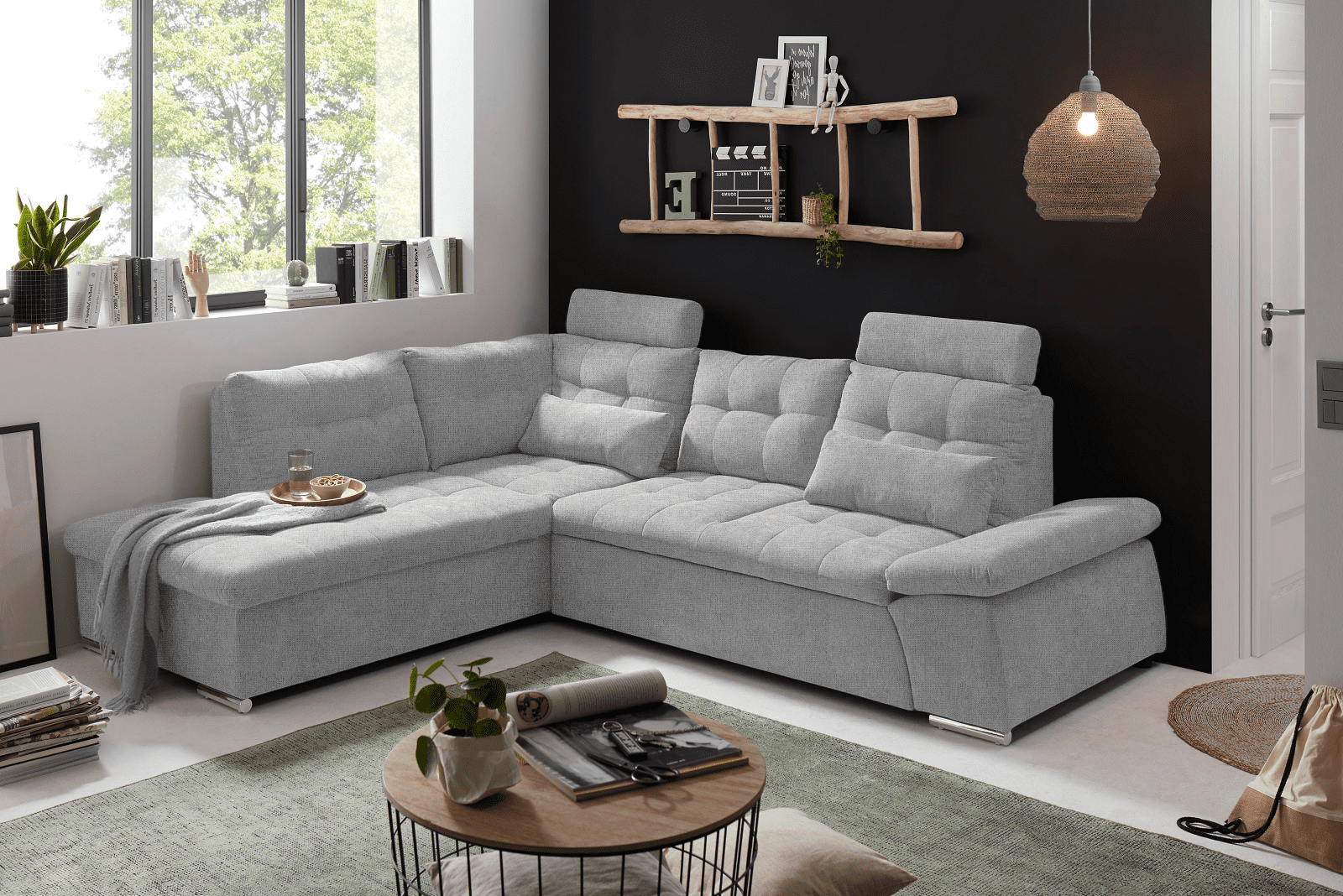 Ecksofa Medan von Ed Exciting Design Hellgrau – Modernes Sofa mit Schlaffunktion & Glow Mikrofaser von ED Exciting Design