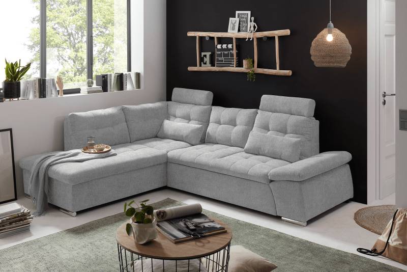 Ecksofa Medan von Ed Exciting Design Hellgrau – Modernes Sofa mit Schlaffunktion & Glow Mikrofaser von ED Exciting Design