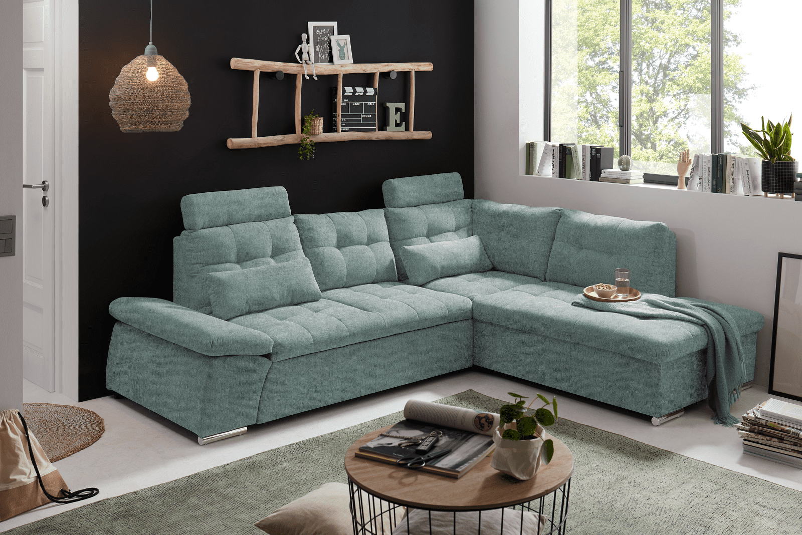 Ecksofa Medan von Ed Exciting Design Ice Blue – Modernes Sofa mit Schlaffunktion & Glow Mikrofaser von ED Exciting Design