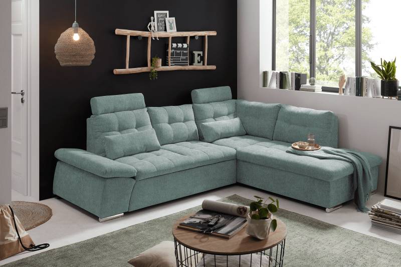 Ecksofa Medan von Ed Exciting Design Ice Blue – Modernes Sofa mit Schlaffunktion & Glow Mikrofaser von ED Exciting Design