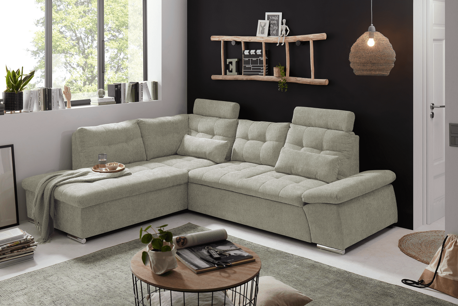 Ecksofa Medan von Ed Exciting Design Stone – Modernes Sofa mit Schlaffunktion & Glow Mikrofaser von ED Exciting Design