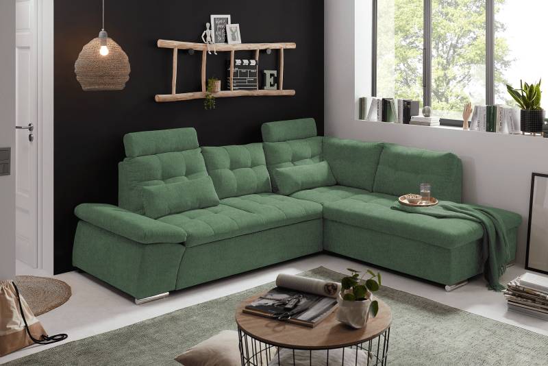 Ecksofa Medan von Ed Exciting Design Winter Moss – Modernes Sofa mit Schlaffunktion & Glow Mikrofaser von ED Exciting Design