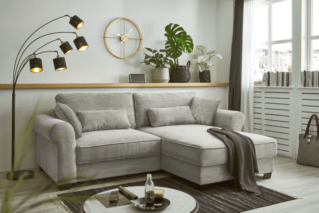 Kleines Ecksofa mit Schlaffunktion und Bettkasten "Angelina"  - Beidseitig montierbar, in verschiedenen Farben erhältlich von ED Exciting Design