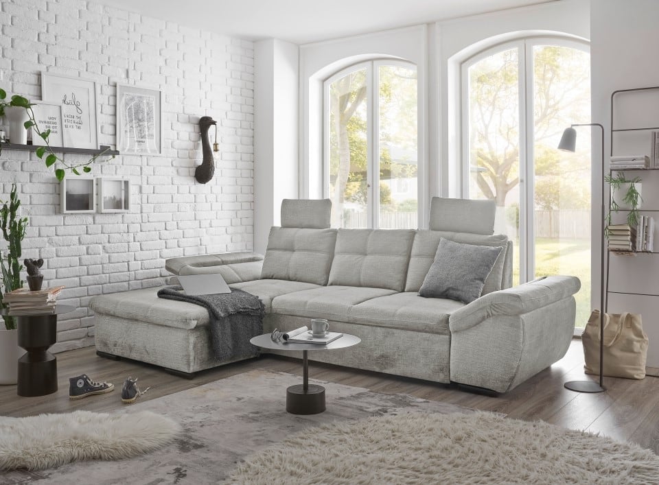 Luxus-Schlafsofa Alija von ED Exciting Design mit verstellbaren Armlehnen und Kopfstützen in drei edlen Farbtönen von ED Exciting Design