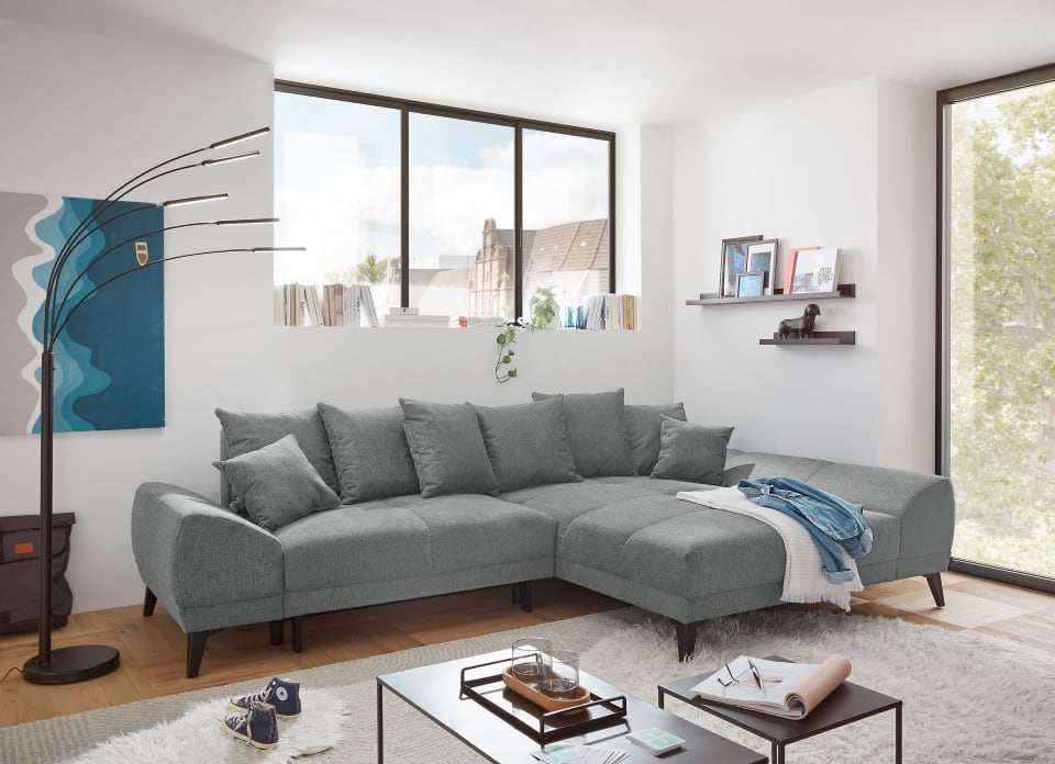 Sofa Scott mit Schlaffunktion und Bettkasten von ED Exciting Design - Beidseitig montierbar, Mikrofaser Flachgewebe, in 5 Farben wählbar von ED Exciting Design