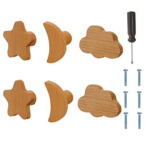 ED-Lumos 6Pcs Schrankknöpfe Mond Stern Wolke Holz Design Schublade Griffe für Haus Küche Schlafzimmer Kleiderschrank von ED-Lumos