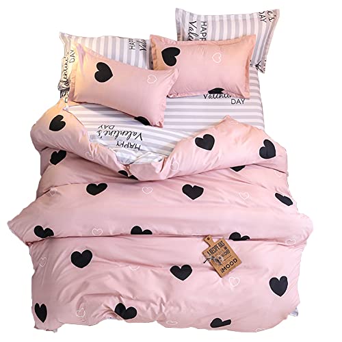 ED-Lumos Bettwäsche 200x150cm 4 teilig Duvet Cover Rosa Herz Bettbezug 150x200cm Set mit Kissenbezüge 48x74cm Bettlaken 200x230cm Bettwäsche-Sets Mikrofaser Reißverschluss Weich und Bügelfrei von ED-Lumos