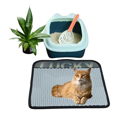 ED-Lumos Katzenklo Matte 60X60CM Große Rutschfestes Kätzchen Wurf Catcher wasserdicht Waben Matte Anti Katze Wurf Matte Wurf Tablett Matte Schwarze Katze LuckyMuster Design von ED-Lumos