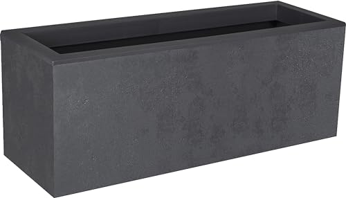 EDA - Balkonkasten Basalt'Up 25 l – Dekor in Beton-Optik – einwandig – Wasserspeicherbereich – 59 x 19,5 x 22,8 cm – Anthrazitgrau von EDA