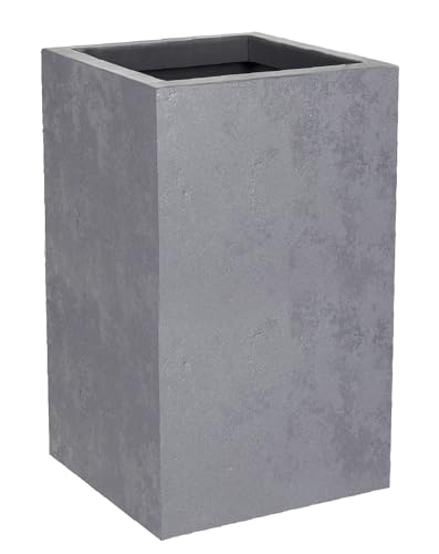 EDA Basalt'Up Blumentopf, quadratisch, hoch, 36 l, Beton-Optik, einwandig, Wasserspeicherbereich, 29,5 x 29,5 x 49,5 cm, Betongrau von EDA