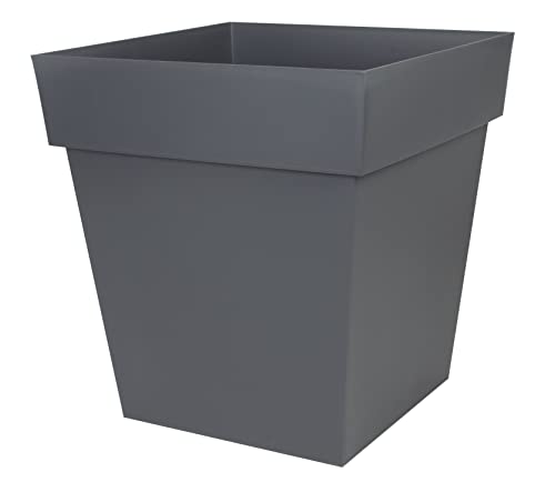 EDA - Blumentopf, quadratisch, Toskana, 50 cm – Volumen 87 l – 49,5 x 49,5 x H 52,5 cm – Grau Anthrazit von EDA