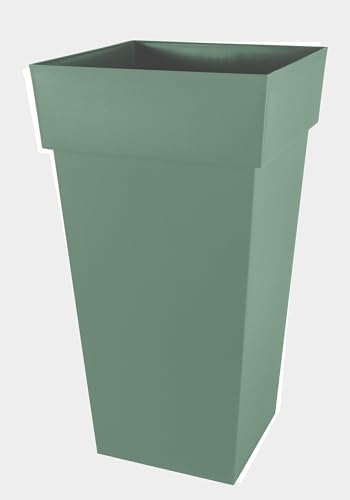 EDA - Blumentopf, quadratisch, hoch, XXL, Toskana, Volumen 98 l, 43,3 x 43,3 x H 80 cm, Lorbeergrün von EDA