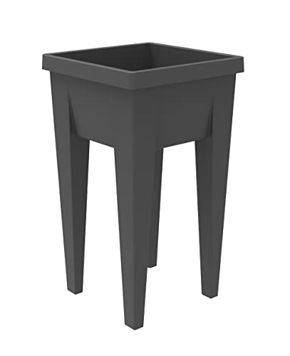 EDA - Veg&Kräutertisch, 23 l, Wasserspeicherbereich, Hohle Füße mit Ablaufstopfen – 38,5 x 38,5 x 68 cm – Anthrazitgrau von EDA