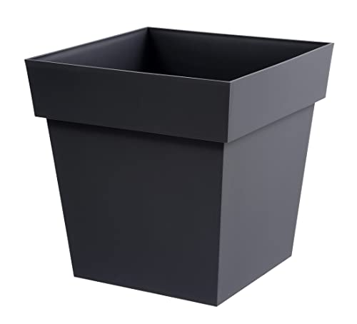 EDA - Blumentopf, quadratisch, Toskana, 38 l, Wasserspeicherbereich, für den Innen- oder Außenbereich, 39 x 39 x 39 cm, Anthrazitgrau von EDA