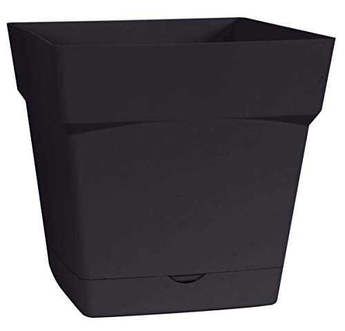 EDA Plastiques Topf Toskana, rechteckig, mit passendem Untersatz 13642 BL SX6 24,8 x 24,8 x 24,4 cm von EDA