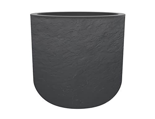 EDA - Blumentopf rund 40 cm Volcania'Up 32,5 l – Dekor Steinoptik – einwandig – Wasserspeicherzone – Ø 38,5 x H 36,8 cm – Anthrazitgrau von EDA