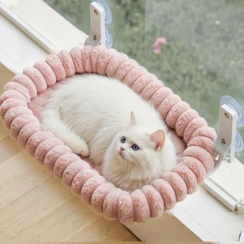 EDAGNY Katzen Fensterliege Katzen Hängematte Weich mit Abnehmbarem Wendebezug - Katzen Hängematte Fenster mit Stabiles Stahlgestell Katzenbett mit 4 Starken Saugnäpfen Halt bis 18kg (Rosa, M) von EDAGNY