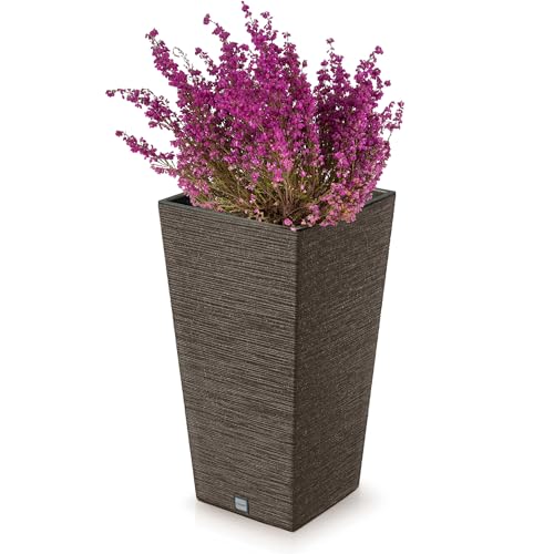 Blumentopf ECO Pflanzentopf Blumenkübel Hoher Topf Rechteckig Blumentöpfe Gross Töpfe Pflanzkübel Übertopf Innen- und Außenbereich für Blumen Garten Balkon Terrasse Haus (braun (Kaffee), 24 cm) von EDANTI