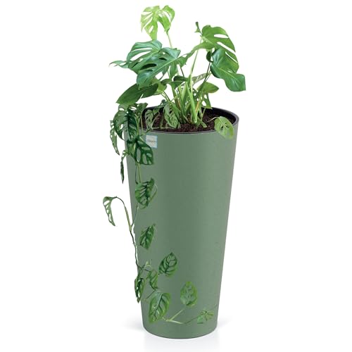 Blumentopf ECO Pflanzentopf Hoher Blumenkübel Topf Natürlicher Blumentöpfe mit Holz Gross Töpfe Pflanzkübel Übertopf Innen- und Außenbereich für Blumen Garten Balkon Terrasse Haus (Grün, 25 cm) von EDANTI