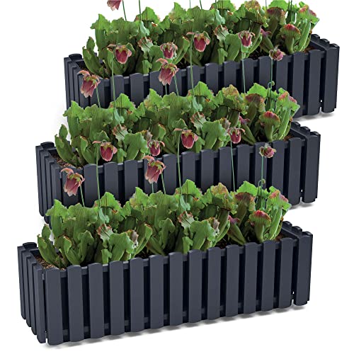 EDANTI 3X Blumenkasten Blumentopf Boardee Fence – 58 x 18 x 16,2 cm - Balkonkasten Blumenkübel Pflanztopf Pflanzkästen Plant Pot, Anthrazit von EDANTI