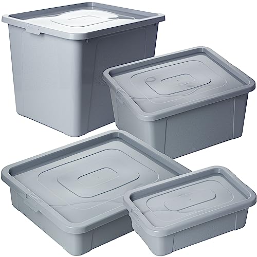 EDANTI 4x Aufbewahrungsbox Kunststoffbehälter MultiBox mit Deckel 4.5L, 10L, 20L, 30L (Grau) von EDANTI