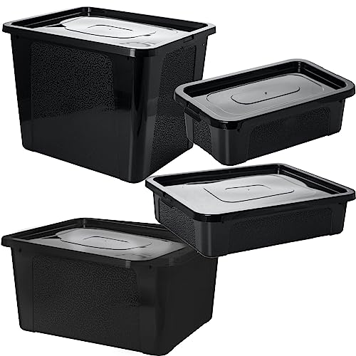 EDANTI 4x Aufbewahrungsbox Kunststoffbehälter MultiBox mit Deckel 4.5L, 10L, 20L, 30L (Schwarz) von EDANTI
