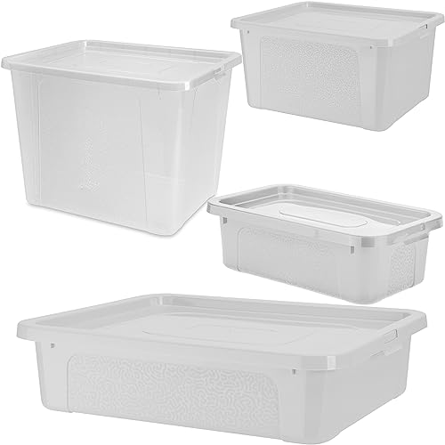 EDANTI 4x Aufbewahrungsbox Kunststoffbehälter MultiBox mit Deckel 4.5L, 10L, 20L, 30L (Transparent) von EDANTI