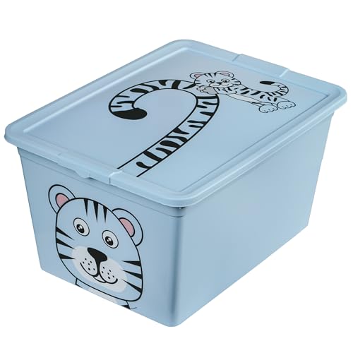 EDANTI Aufbewahrungsbox Für Kinder Kunststoffbehälter Spielzeugbehälter Spielzeugkiste Kinderzimmer Kinderbox Kunststoff Mit Deckel (Blau, 15L) von EDANTI