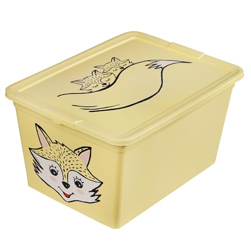 EDANTI Aufbewahrungsbox Für Kinder Kunststoffbehälter Spielzeugbehälter Spielzeugkiste Kinderzimmer Kinderbox Kunststoff Mit Deckel (Gelb, 30L) von EDANTI