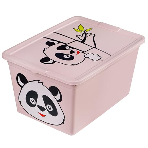 EDANTI Aufbewahrungsbox Für Kinder Kunststoffbehälter Spielzeugbehälter Spielzeugkiste Kinderzimmer Kinderbox Kunststoff Mit Deckel (Rosa, 15L) von EDANTI