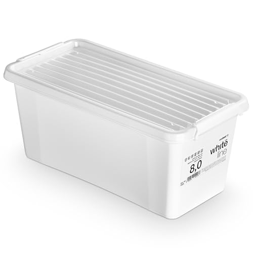 EDANTI Aufbewahrungsbox Mit Deckel Clips Organizer Ideal für Büro, Kinderzimmer, Küche, Schlafzimmer Sortierbox Sortimentskasten Plastikbox Weiß (8l) von EDANTI