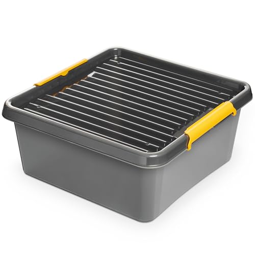 EDANTI Aufbewahrungsbox Mit Deckel Clips Organizer Ideal für Werkstatt, Transport, Garage, Heimwerken, Sortierbox Sortimentskasten Plastikbox Grau (18 l) von EDANTI