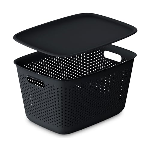 EDANTI Aufbewahrungsbox mit Deckel Organizer Kunststoff Behälter Durchbrochener Container Stylisch Modische Kleiderboxen Stapelbar Box Plastik (Anthrazit, 17L) von EDANTI