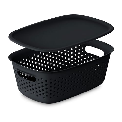 EDANTI Aufbewahrungsbox mit Deckel Organizer Kunststoff Behälter Durchbrochener Container Stylisch Modische Kleiderboxen Stapelbar Box Plastik (Anthrazit, 3,5L) von EDANTI