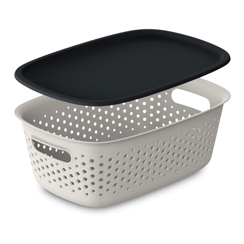 EDANTI Aufbewahrungsbox mit Deckel Organizer Kunststoff Behälter Durchbrochener Container Stylisch Modische Kleiderboxen Stapelbar Box Plastik (Hellbeige, 3,5L) von EDANTI