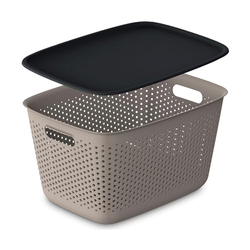 EDANTI Aufbewahrungsbox mit Deckel Organizer Kunststoff Behälter Durchbrochener Container Stylisch Modische Kleiderboxen Stapelbar Box Plastik (Hellbraun, 17L) von EDANTI