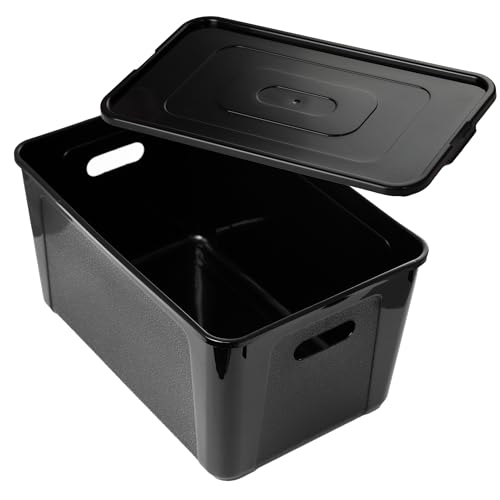 EDANTI Aufbewahrungsboxen mit Deckel Organizer Behälter Kunststoff Schwarz Kleiderboxen Stapelbar Spielzeugkiste Box Plastik (39x26x20,5 cm 20L) von EDANTI