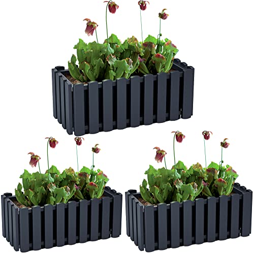 EDANTI Blumenkasten Set x3 Blumentopf Boardee Fencycase Balkonkasten Latten-Optik mit Halterungen 38 cm Wasserspeicher Pflanzkasten Pflanzkübel Anthrazit von EDANTI