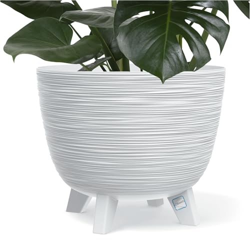EDANTI Blumentopf Blumenkübel mit Füßen Pflanzkübel Rund Übertopf Pflanztopf Schale Pflanzschale (Weiß, 39,5 cm) von EDANTI