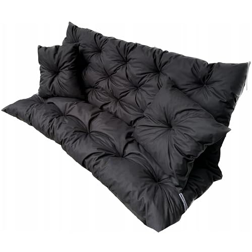 EDANTI Hollywoodschaukel Auflage Set Sitzauflagen Gartenmöbel Gartenkissen Sitzkissen Bankauflage Wasserdichtes Schaukelkissen +2X Kleinere Kissen (Schwarz, 180x60x50cm) von EDANTI